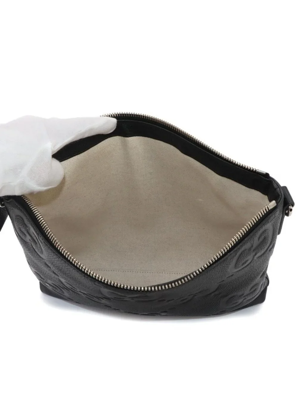 Gucci Jumbo GG Shoulder Bag Leather Black Silver